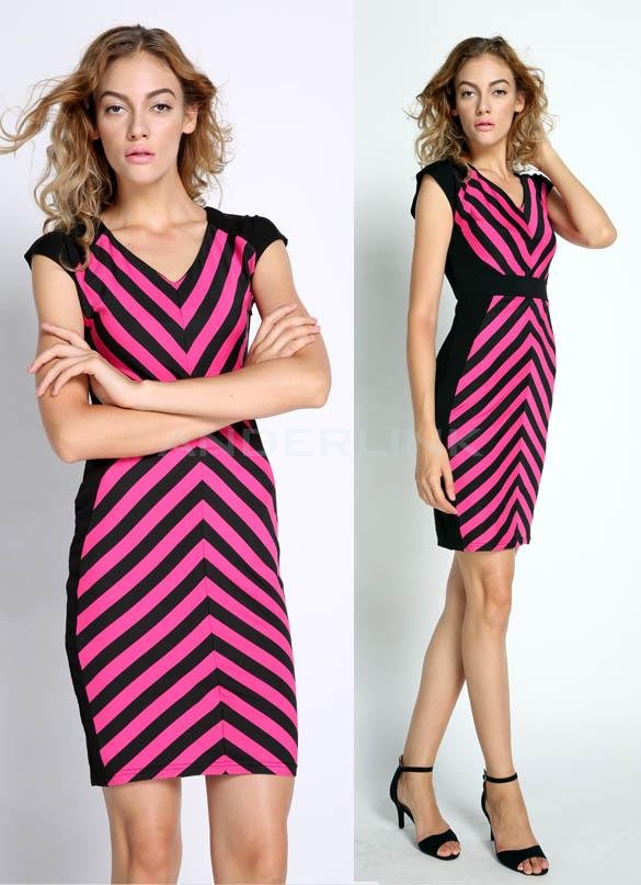 unknown Women's Striped Colorblock Cotton Tunic Wear To Work Party Pencil Shift Dress