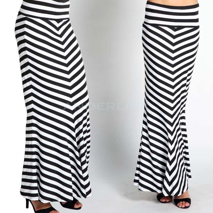 unknown New Vintage Style  Women's Striped Banded High Waist Fitted Summer Beach Maxi Long Skirt