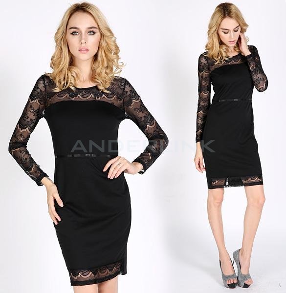 Women See-through Pinup Cut Out Lace Tunic Slim Evening Party Dress