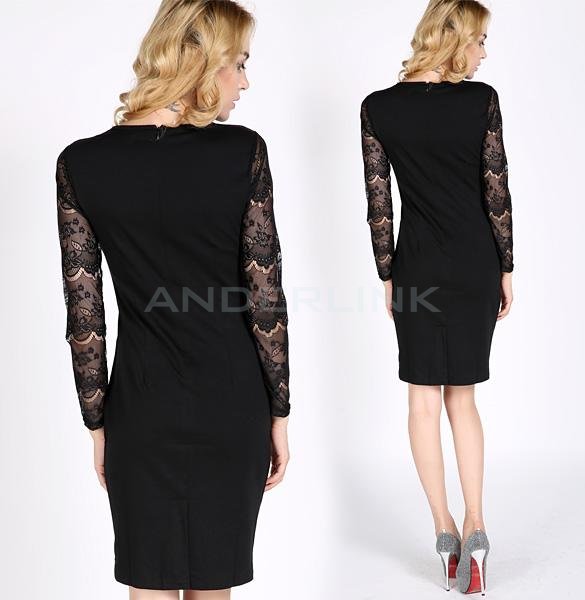 Women See-through Pinup Cut Out Lace Tunic Slim Evening Party Dress