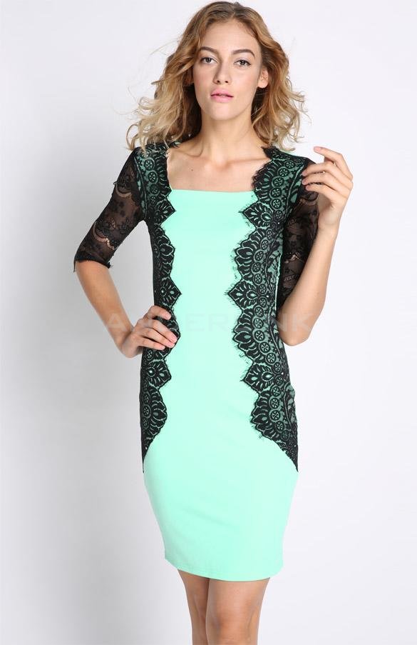 unknown Womens Vintage Floral Lace Color Block Wear To Work Party Pencil Sheath Dress