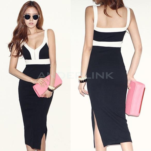 Women Elegant Two Way to Wear Sleeveless V-neck Zipper Party Pencil Dress