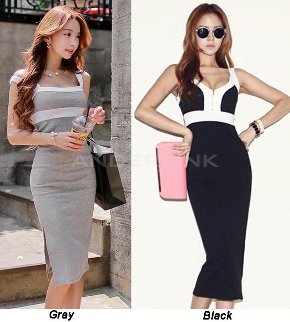 Women Elegant Two Way to Wear Sleeveless V-neck Zipper Party Pencil Dress