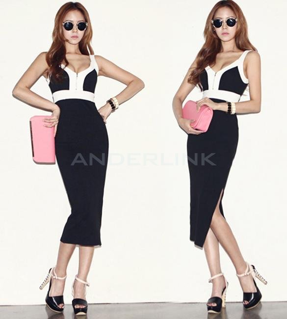 Women Elegant Two Way to Wear Sleeveless V-neck Zipper Party Pencil Dress