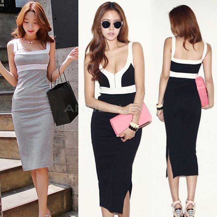Women Elegant Two Way to Wear Sleeveless V-neck Zipper Party Pencil Dress