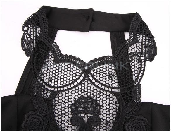 New Fashion Ladies Sexy Lace Crochet Halter Slim Fitting Off Shoulder Package Hip Dress
