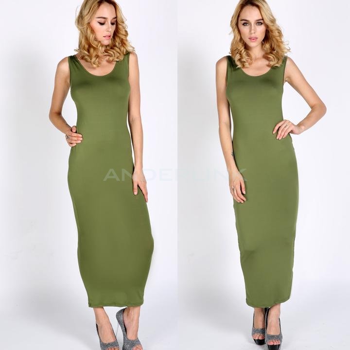 unknown Solid Long Tank Maxi Dress Full Casual Sundress Spandex