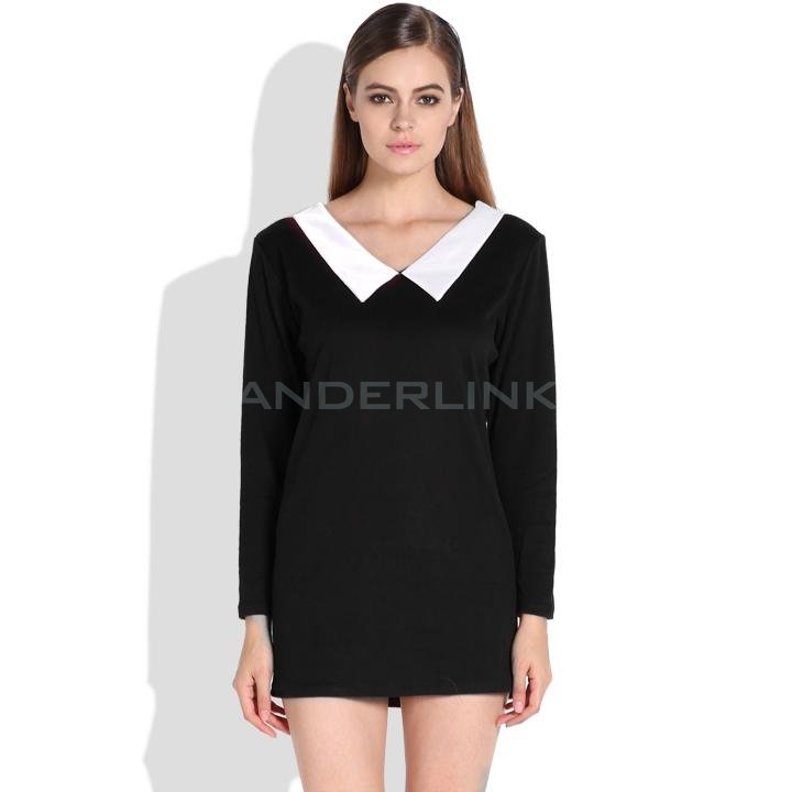 unknown Women Winter Warm Long Sleeved Doll Collar Sweater Slim Dress