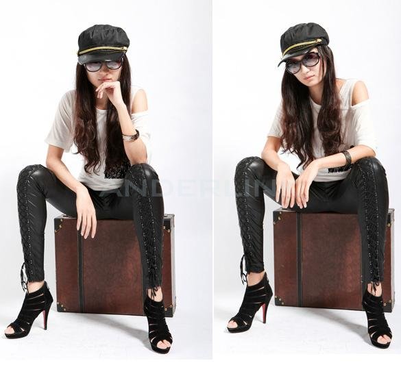 unknown Women's Synthetic Leather Stitching Embroidery Bundled Hollow Lace Leggings Pantyhose