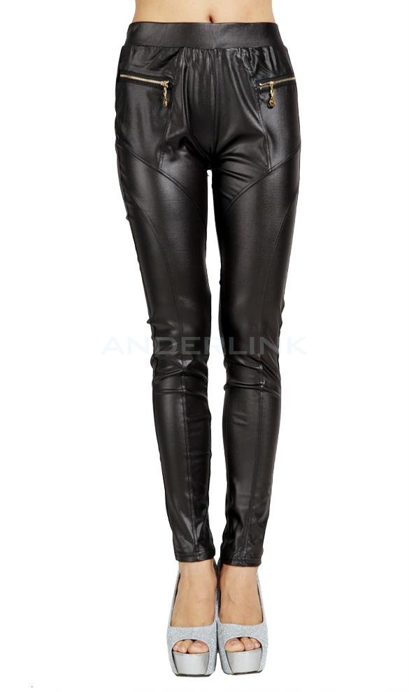 unknown Fashion Womens Synthetic Leather Stretch Skinny Pants Tights Leggings Black