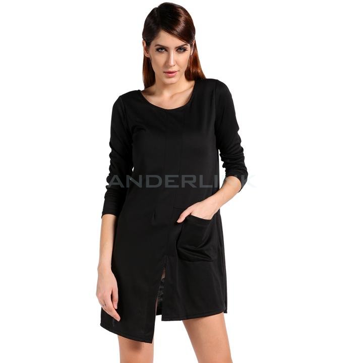 unknown Fashion Women's Loose Long Sleeve Casual Asymmetrical Hem Dress Pullover