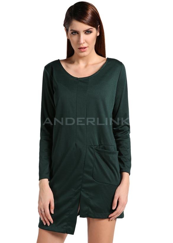 unknown Fashion Women's Loose Long Sleeve Casual Asymmetrical Hem Dress Pullover