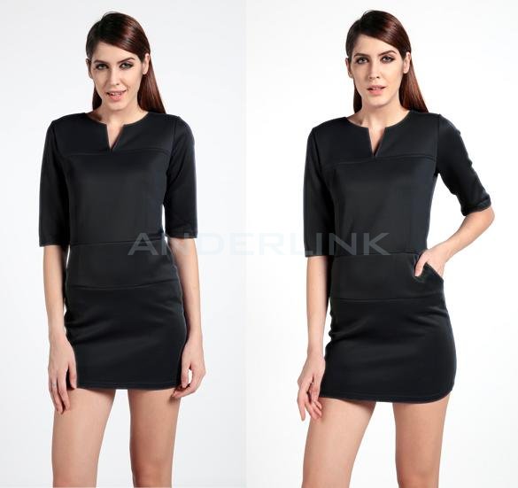 unknown Fashion Women Spring Casual Clothes Slim Office Lady's Seven Point Sleeve V-collar OL Dress