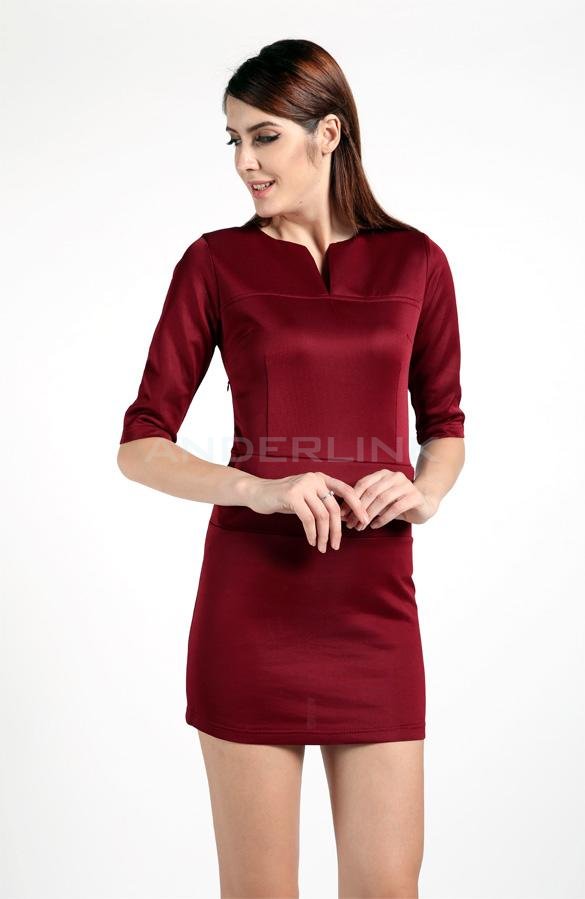 unknown Fashion Women Spring Casual Clothes Slim Office Lady's Seven Point Sleeve V-collar OL Dress