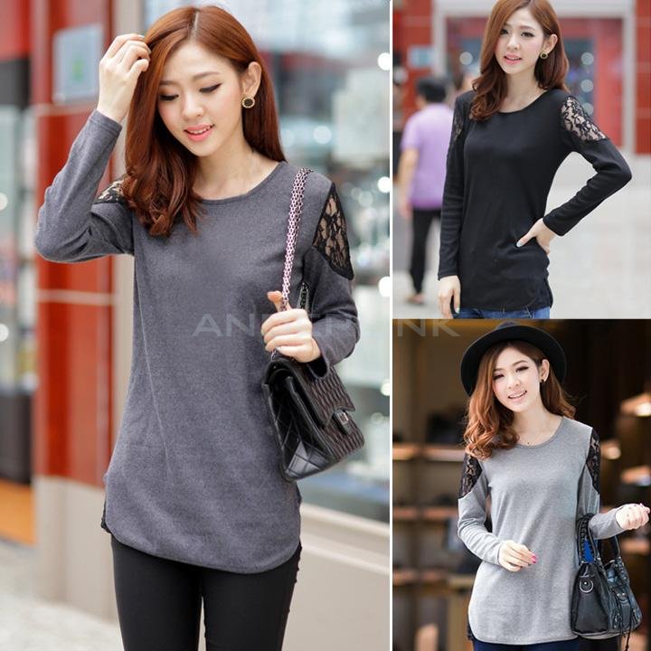 unknown Hot Sale The Autumn Women Slim Sweater Sexy Lace Shoulder Long Sleeve T-shirt