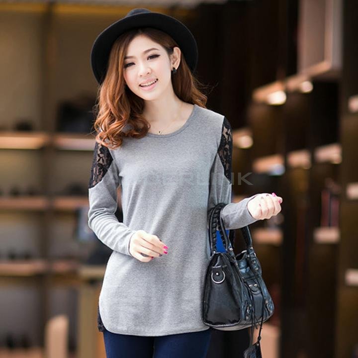 unknown Hot Sale The Autumn Women Slim Sweater Sexy Lace Shoulder Long Sleeve T-shirt