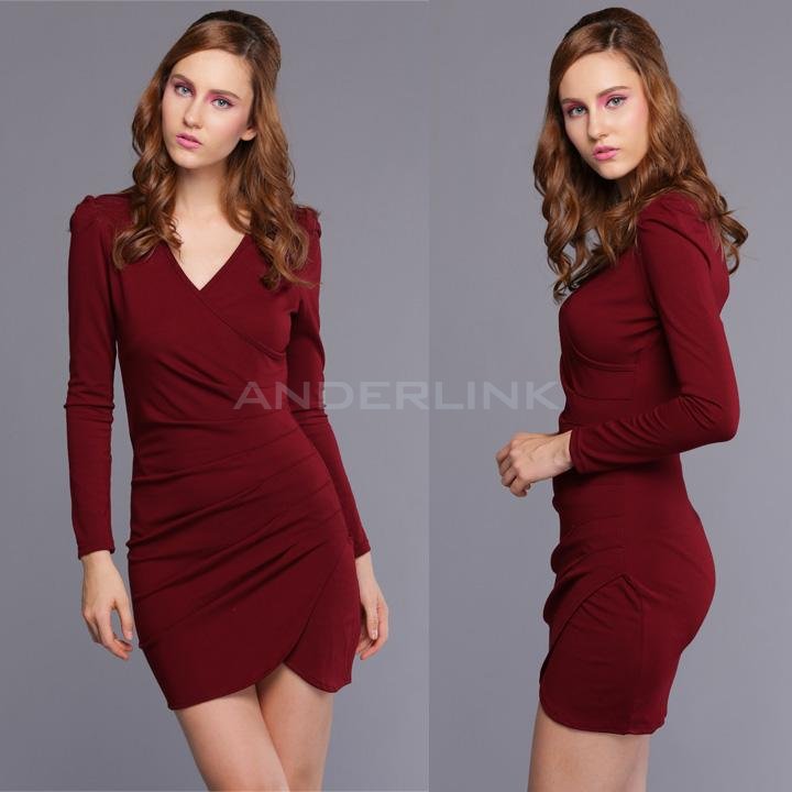 New Fashion Lady Women's Slim Folds Tight-fitting Long Sleeve Dress Sexy Lady Dress