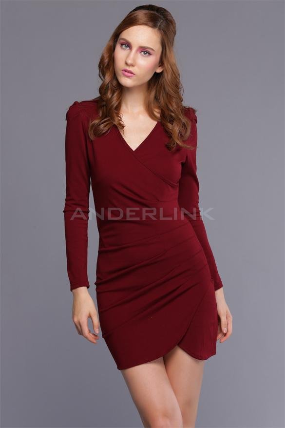 New Fashion Lady Women's Slim Folds Tight-fitting Long Sleeve Dress Sexy Lady Dress