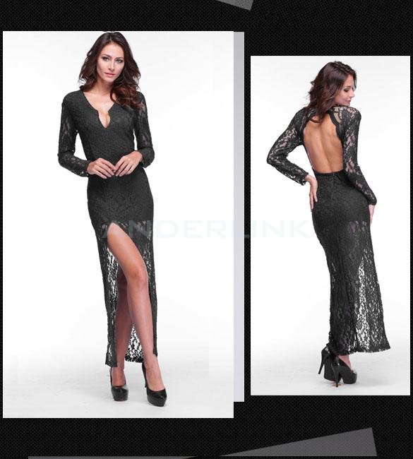 unknown Fashion Women V Side Slit Ball Cocktail Party Formal Evening Dress
