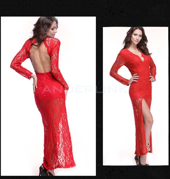 unknown Fashion Women V Side Slit Ball Cocktail Party Formal Evening Dress