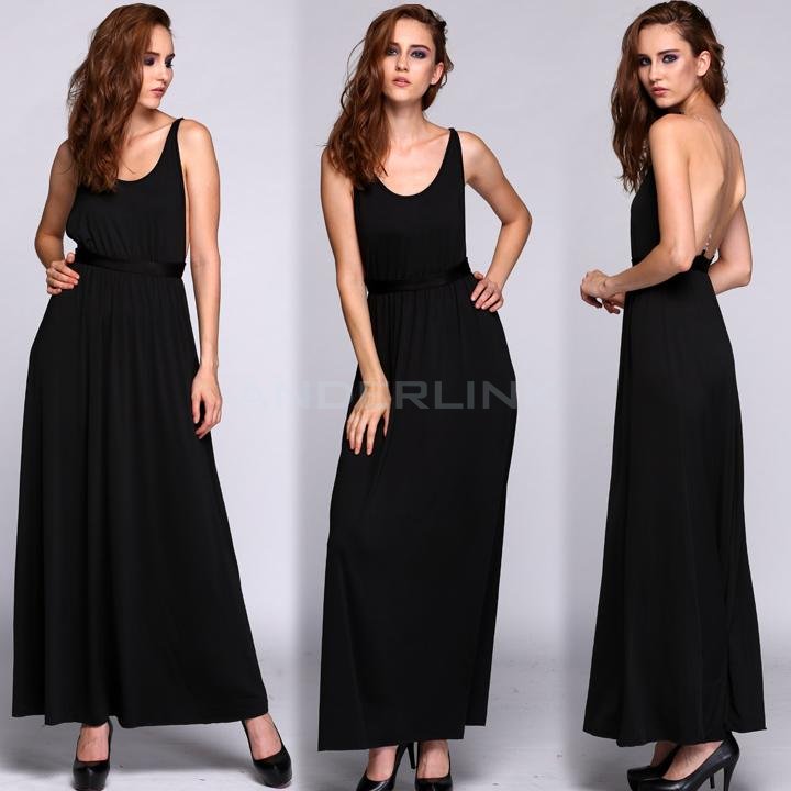 unknown Women Black Strap Formal Prom Dress Cocktail Ball Evening Party Long Dress