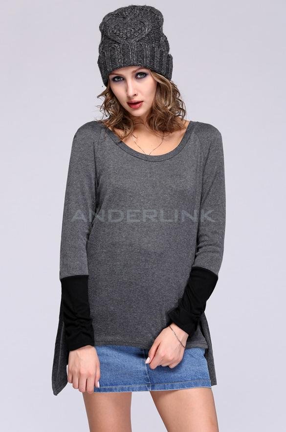 unknown Fashion Women Lady Loose Stitching Long Sleeve T-Shirt Blouse Tops