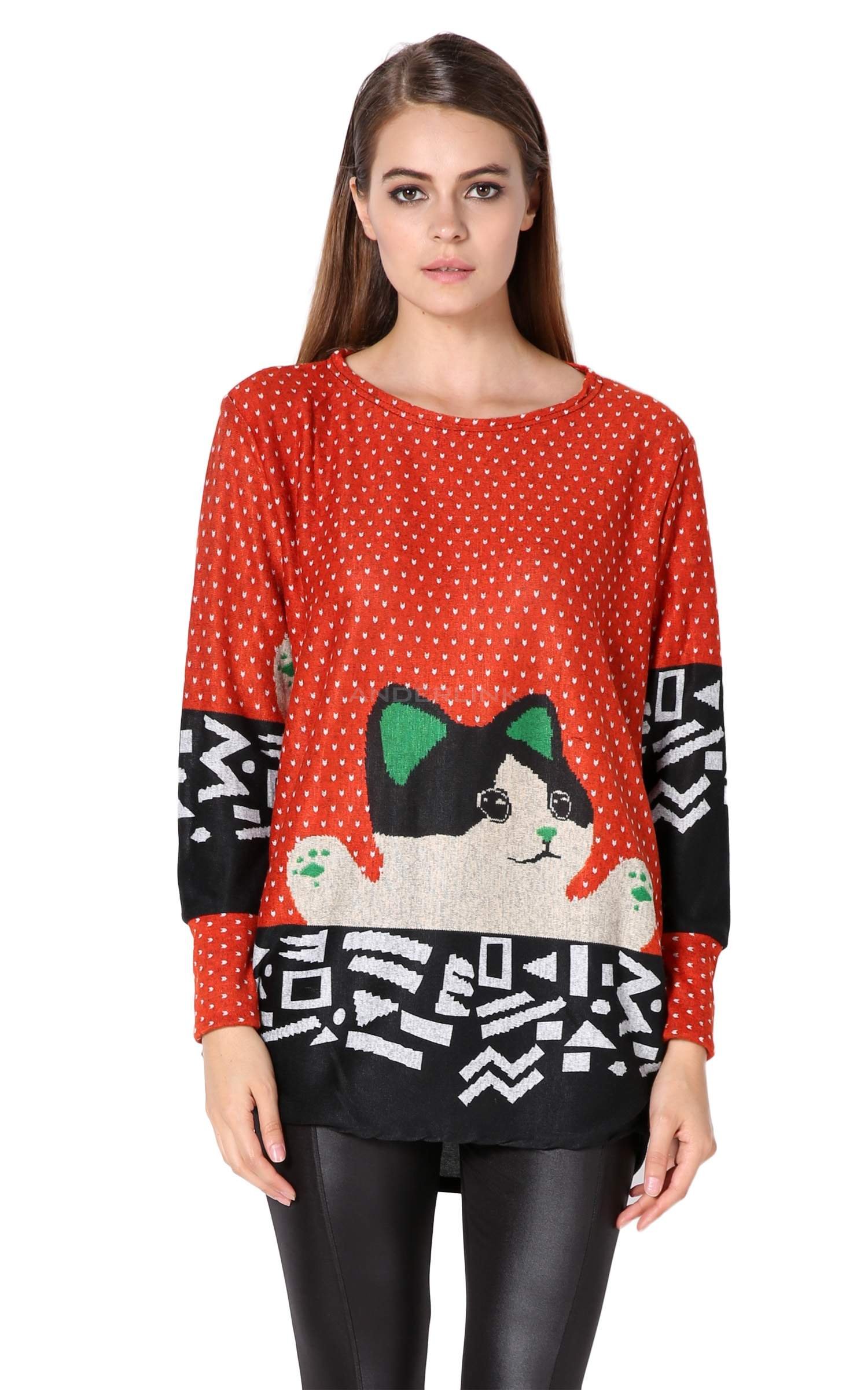 unknown New Stylish Lady Women's Long Sleeve Cartoon Print Loose Shirt Casual Blouse Tops