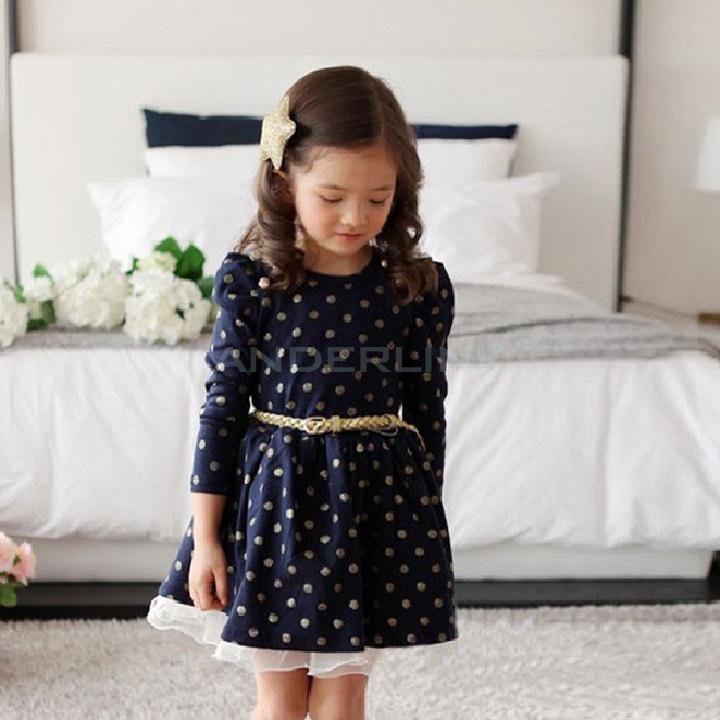 unknown New Stylish Child Girls Clothes Buttons Princess Dress With Belt Ages 3 - 11Y