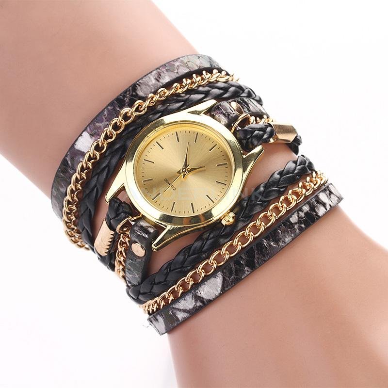 unknown Hot Fashion Women Retro Chains Leopard Synthetic Leather Strap Watch Bracelet Wristwatch