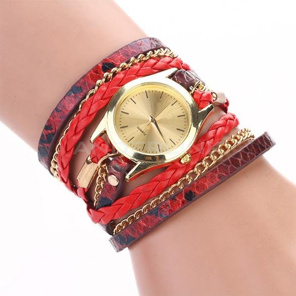unknown Hot Fashion Women Retro Chains Leopard Synthetic Leather Strap Watch Bracelet Wristwatch