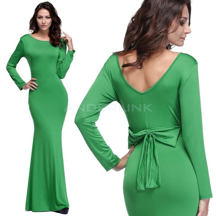 unknown Womens Emerald Long sleeve Prom Ball Cocktail Party Dress Formal Evening Gown