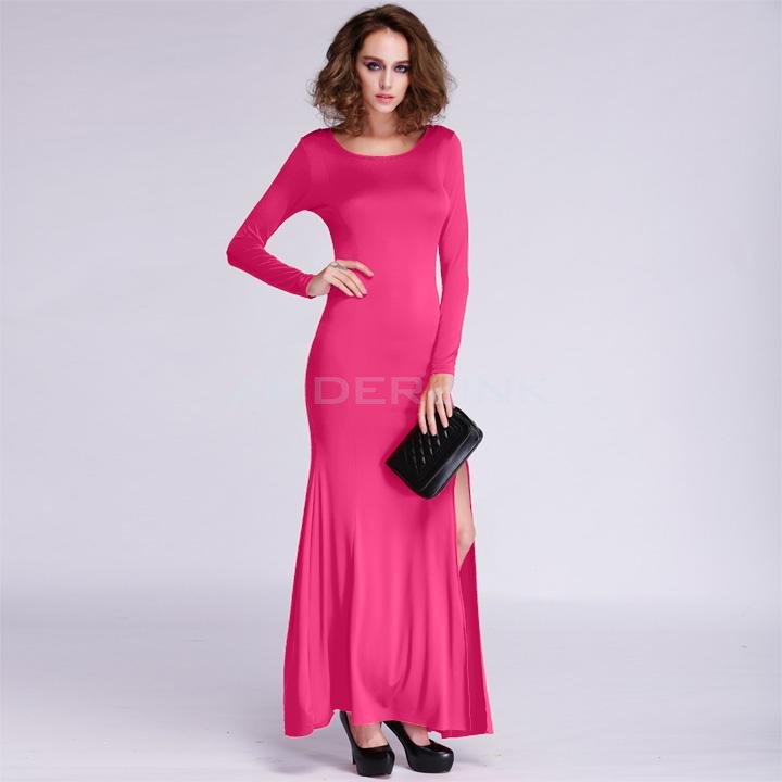 unknown New Fashion Sexy Evening Dress Long Sleeve Bifurcated Shape Bodycon Party Maxi Prom Dress