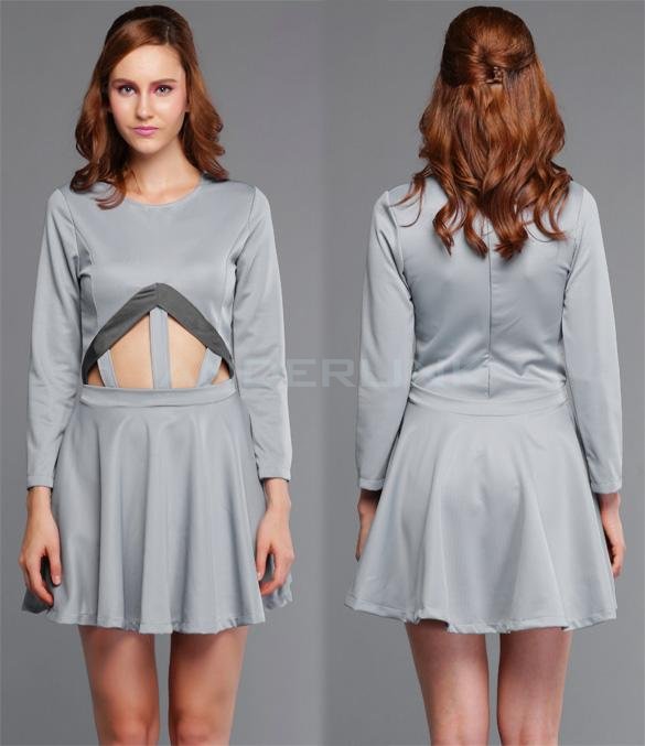unknown New Fashion Lady Women's Long Sleeve Short Dress Sexy Pleated Mini Dress