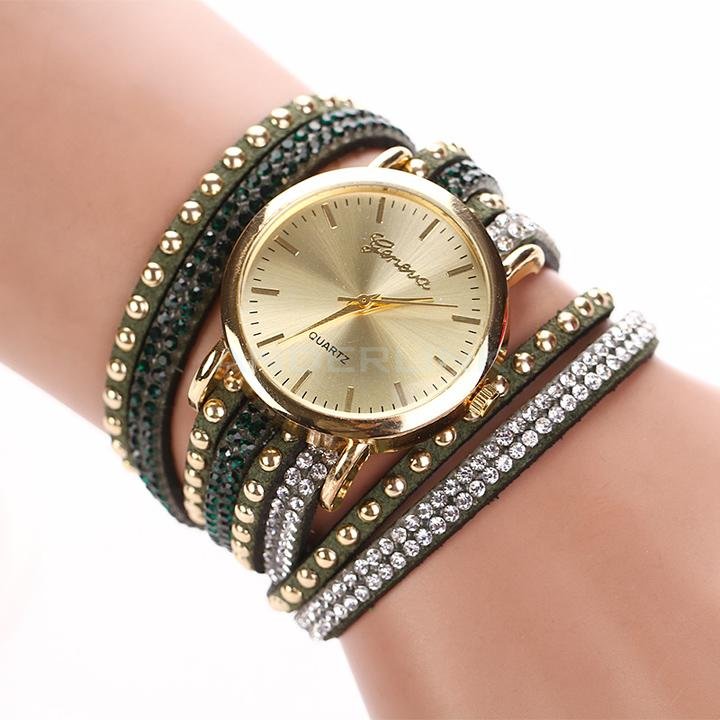unknown New Fashion Rhinestone Rivet Circle Belt Synthetic Leather Bracelet Watch Wrist Watch