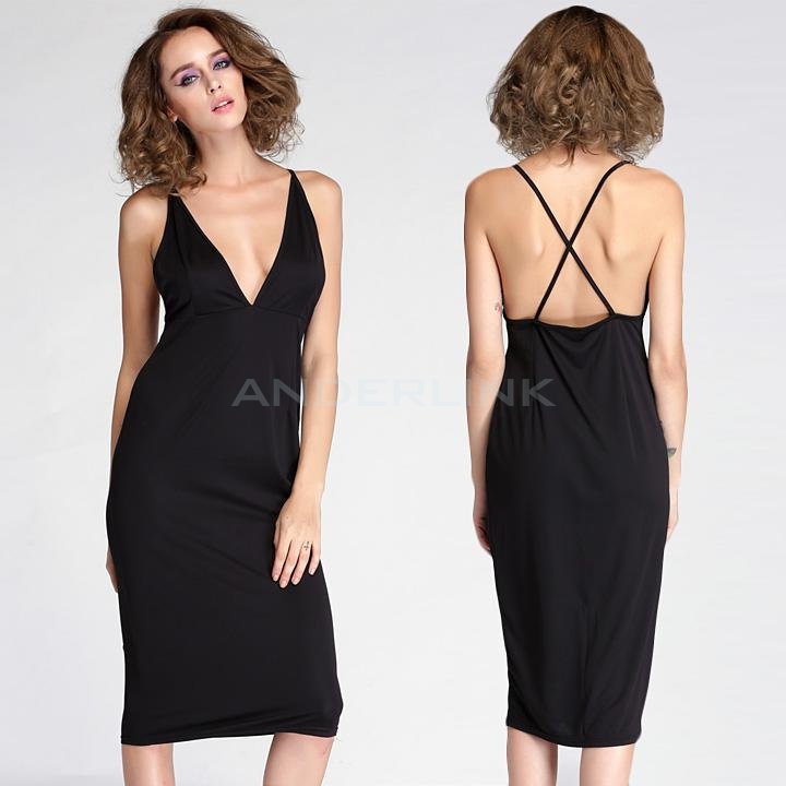 unknown Women's New Fashion Bodycon Fitted Evening Party Backless Midi Sexy Dress