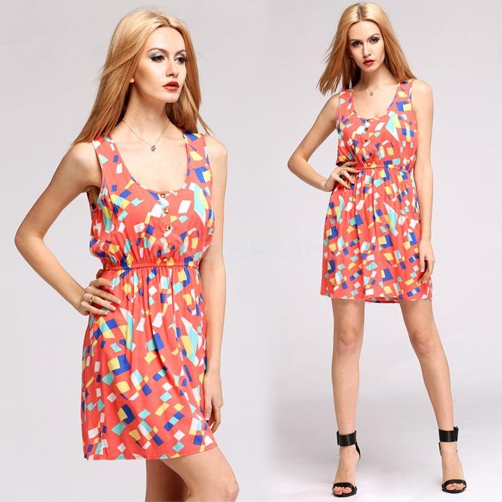 unknown New Fashion Women Casual Dress Geometric Print Colorful Party Sundress