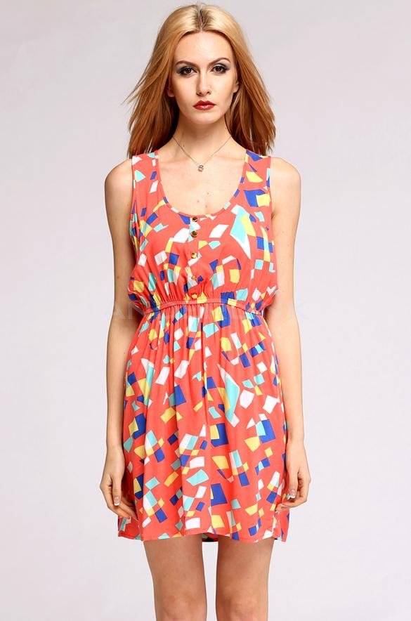 unknown New Fashion Women Casual Dress Geometric Print Colorful Party Sundress