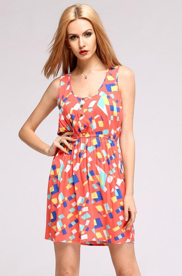 unknown New Fashion Women Casual Dress Geometric Print Colorful Party Sundress