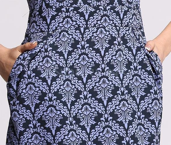 New Fashion Women's Half Sleeve Blue Floral Print Elegant Casual Work Wear Dress