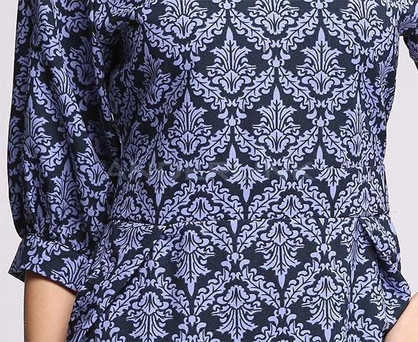 New Fashion Women's Half Sleeve Blue Floral Print Elegant Casual Work Wear Dress