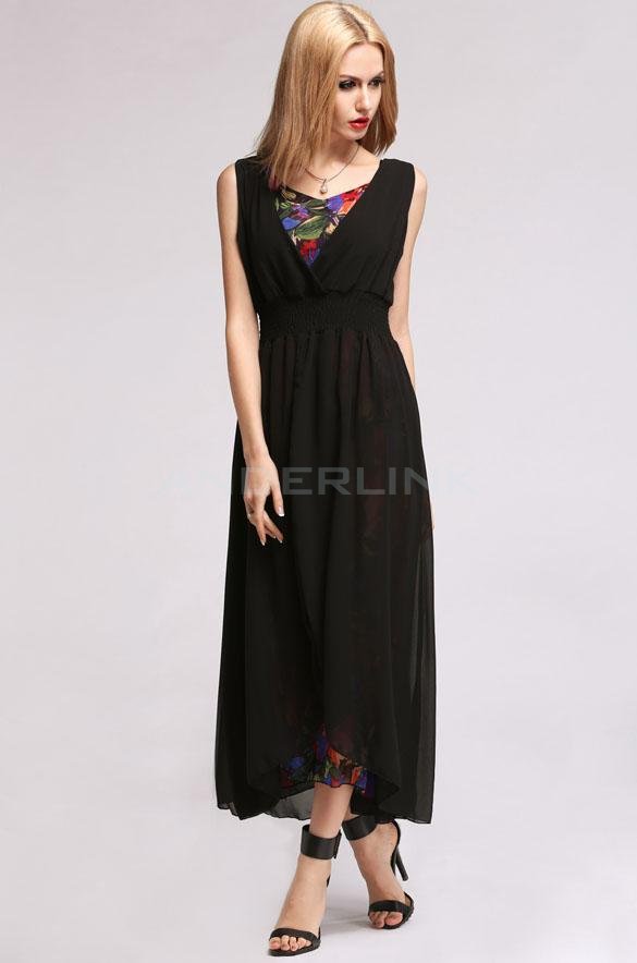 unknown New Lady's V-Neck Cocktail Evening Party Beach Long Waist Dress Bohemian Style