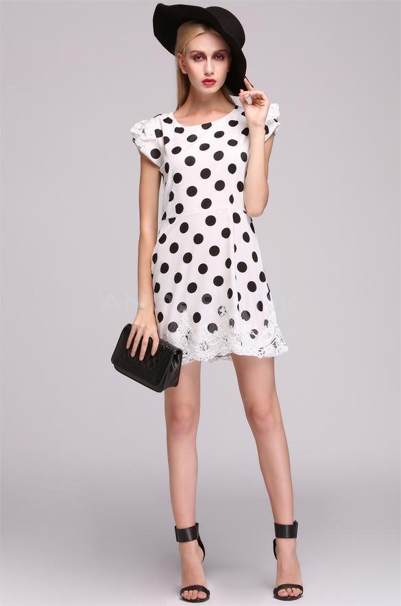 unknown Korean Style Lady Women's New Fashion Casual Dot Sleeveless O-neck Elegant Dress