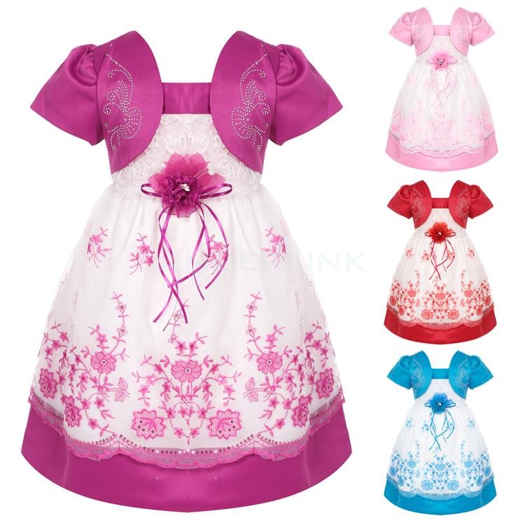 Baby Girl Kids Children Sweet Slash Neck Cap Sleeve Patchwork Floral Sequined Bubble Dress