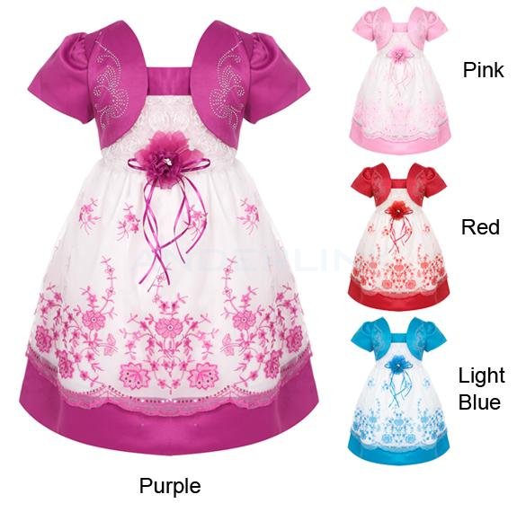 Baby Girl Kids Children Sweet Slash Neck Cap Sleeve Patchwork Floral Sequined Bubble Dress