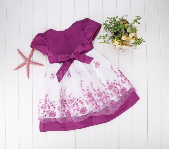 Baby Girl Kids Children Sweet Slash Neck Cap Sleeve Patchwork Floral Sequined Bubble Dress