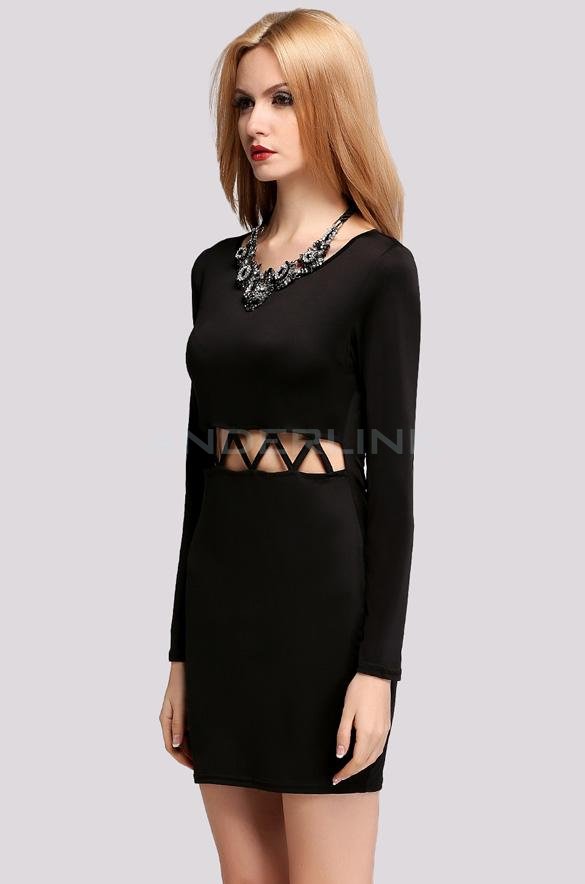 New Fashion Stylish Lady Women's Party Clubwear Pierced Long Sleeve O-neck Dress