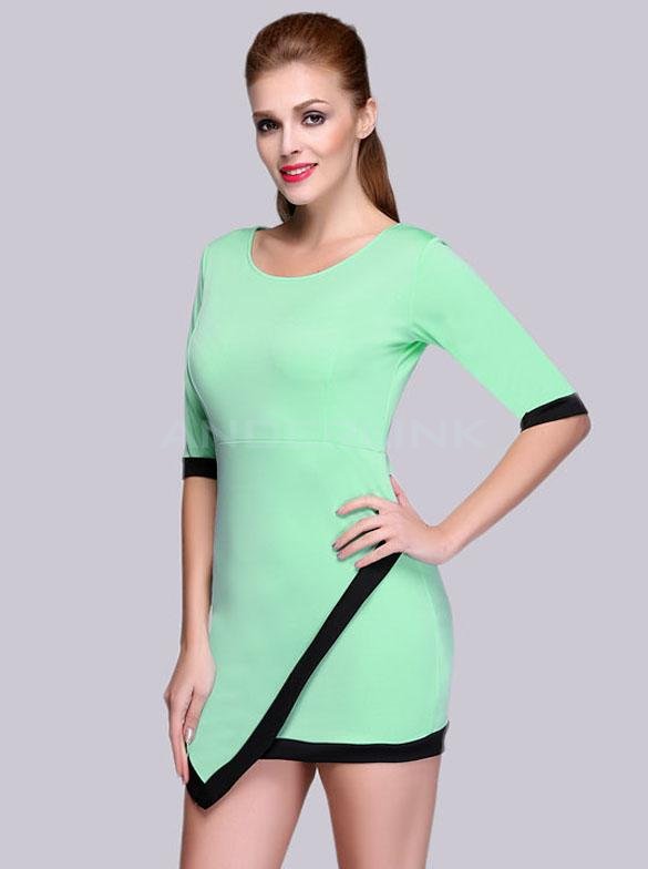 unknown Stylish Lady Women's Casual New Fashion Half Sleeve Irregular Hem O-neck Sexy Stretch Dress