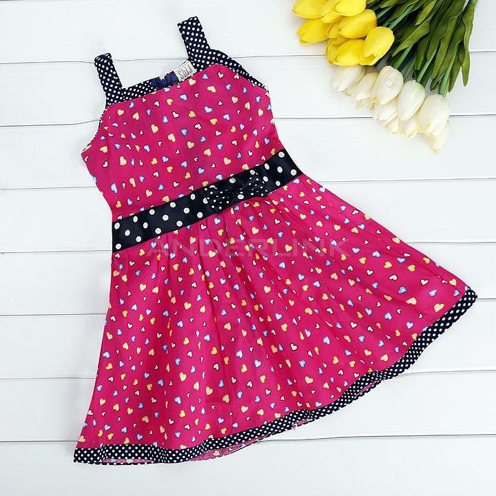 unknown Cute Kids Girl Heart Print Sleeveless Tank Dress Bowknot Party?Sundress