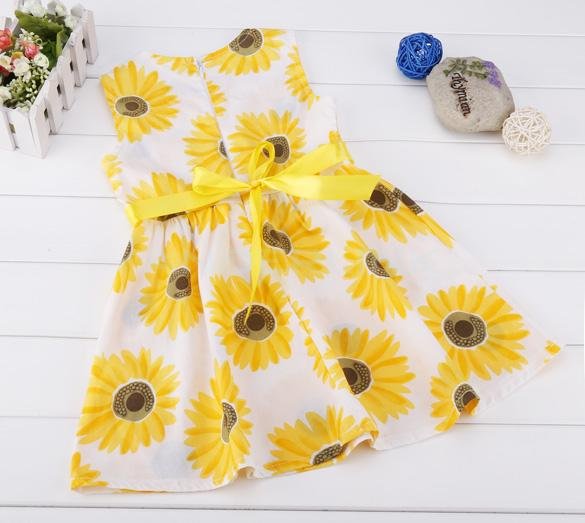 unknown Kids Children Girl's Wear Sleeveless Cute Sunflower Printed Party Dress