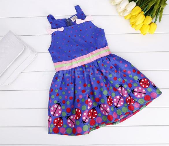 unknown Baby Kids Children Girl's Wear Cute Sleeveless Bow Dots Pattern Casual Dress Blue